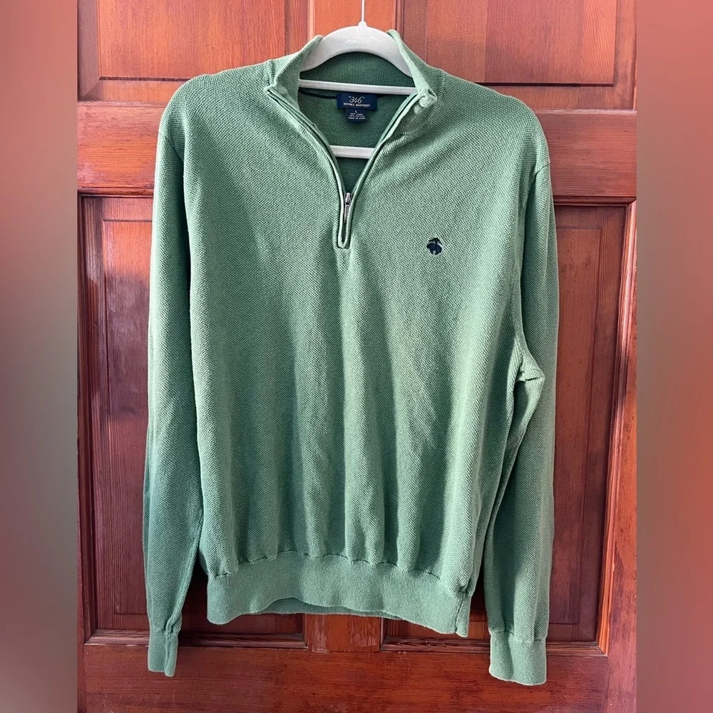 Brooks Brothers 346 Green Quarter Zip Sweater Linen Cotton Pullover Size L